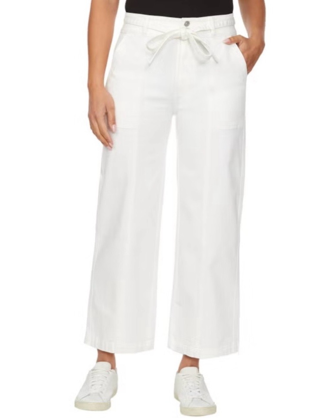 Hudson Off White High Rise Wide Leg Tie Waist Utility Pants Size 10